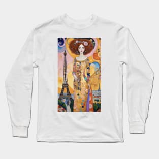 Gustav Klimt's Parisian Symphony: Eiffel Tower Inspired Long Sleeve T-Shirt